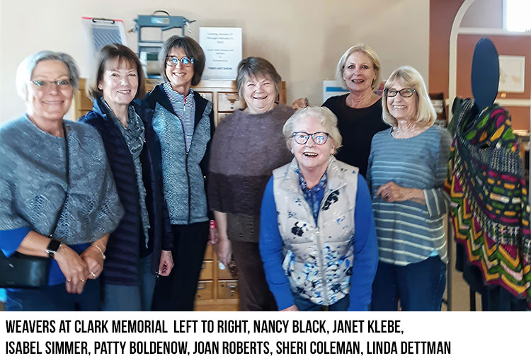 Weavers at Clark Memorial  Left to Right, Nancy Black, Janet Klebe, Isabel Simmer, Patty Boldenow, Joan Roberts, Sheri Coleman, Linda Dettman